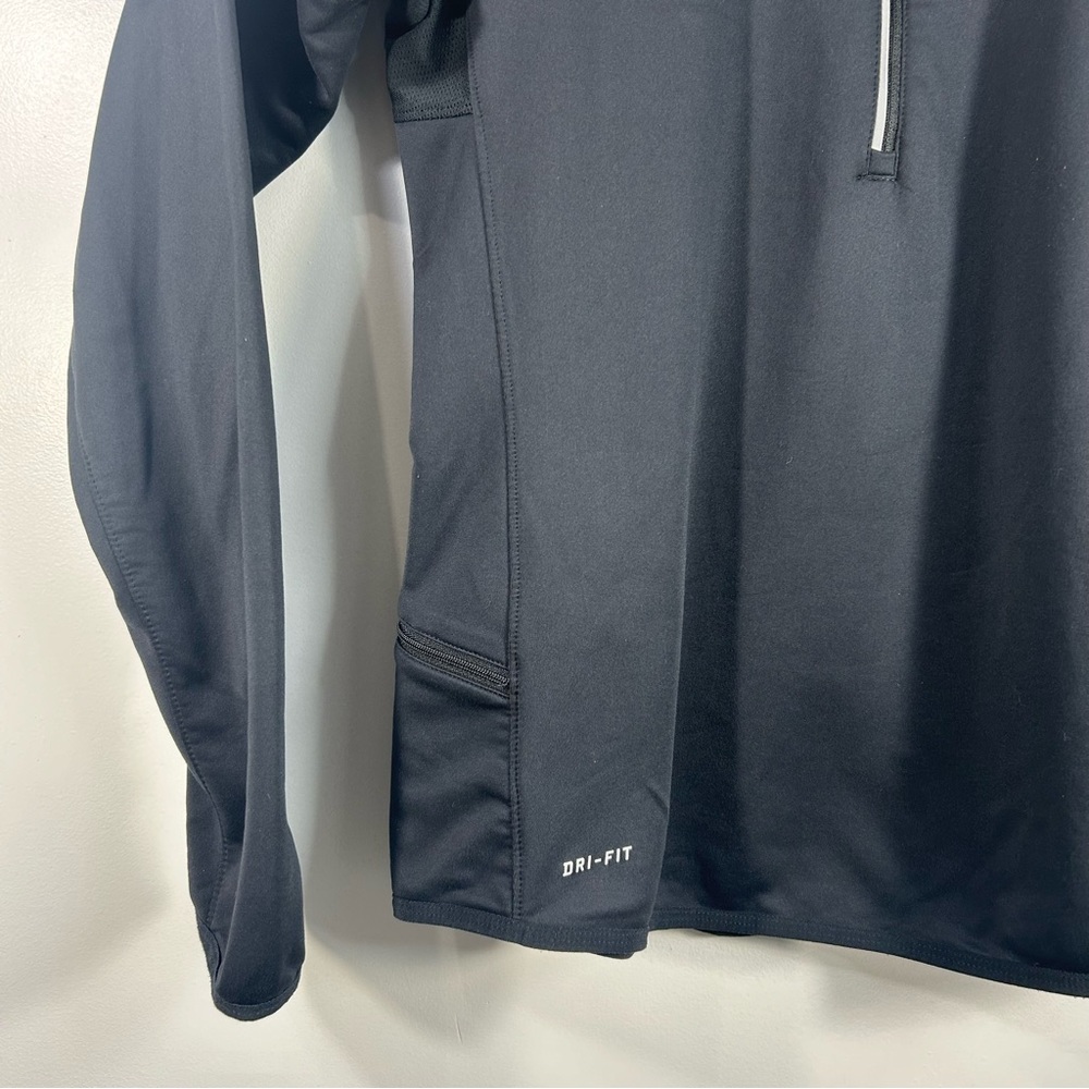 Nike Running Dri-Fit 1/4 Zip Pull Over Hooded Jacket BLK Back Zip Pocket Women L - Picture 6 of 14